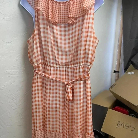 Lauren Conrad Sleeveless Dress orange Gingham Women's plus size 4X - Picture 11 of 14